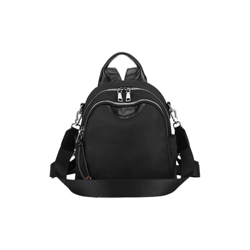 ST&SAT Fabric With Synthetic Leather Backpack Medium Size Women's Elegant Black/Dreamy Silver-0