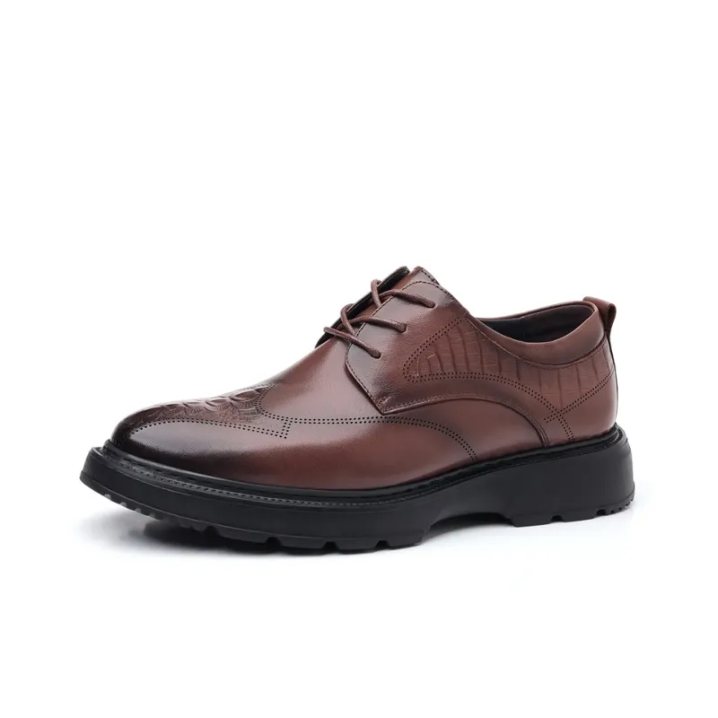 MODENGPAN Dress Shoes Men Low Top Brown/Black-0