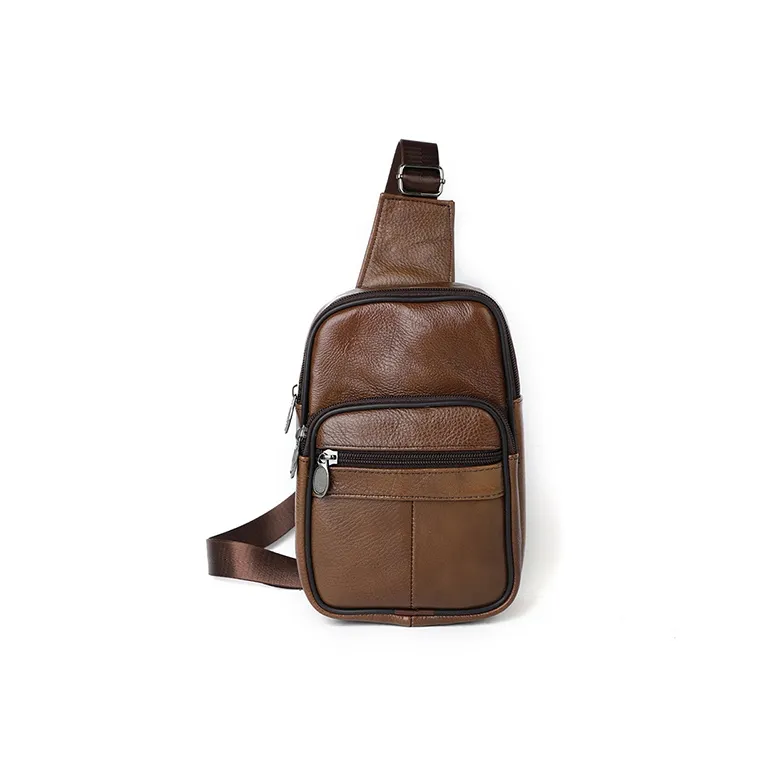 ROSEROOEN Top Grain Cow Leather Sling Bag Regular Unisex Coffee/Black/Brown-9
