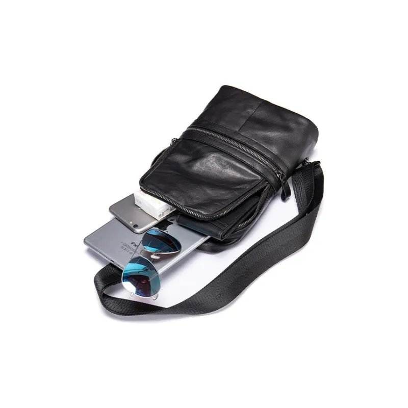 DOSRFINI Genuine Leather Sling Bag Small Size Men's Black-3