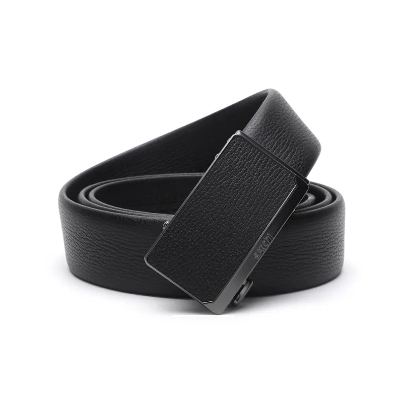 Satchi Sanduo Belt Automatic Buckle With Leather Strap Alloy Buckle Cow Leather Leather Belts Men's Black Width 3.55CM-0