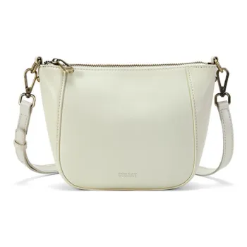 ST&SAT Top Grain Cow Leather Shoulder Bag, Crossbody Bag Medium Size Women's Elegant White/Elegant Black