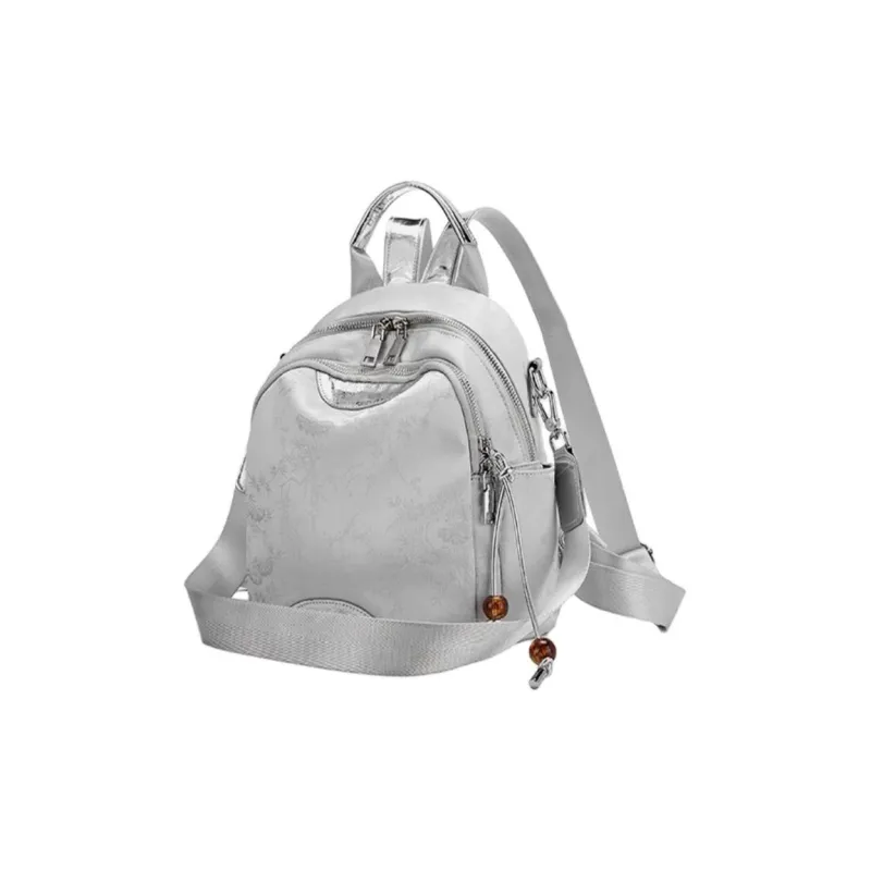 ST&SAT Fabric With Synthetic Leather Backpack Medium Size Women's Elegant Black/Dreamy Silver-5