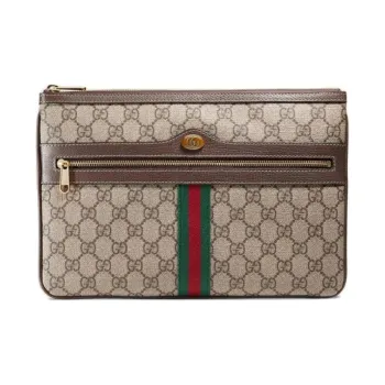 GUCCI Ophidia Canvas With Leather Clutch Women's Ebony/Brown
