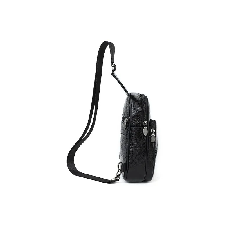 ROSEROOEN Top Grain Cow Leather Sling Bag Regular Unisex Coffee/Black/Brown-3