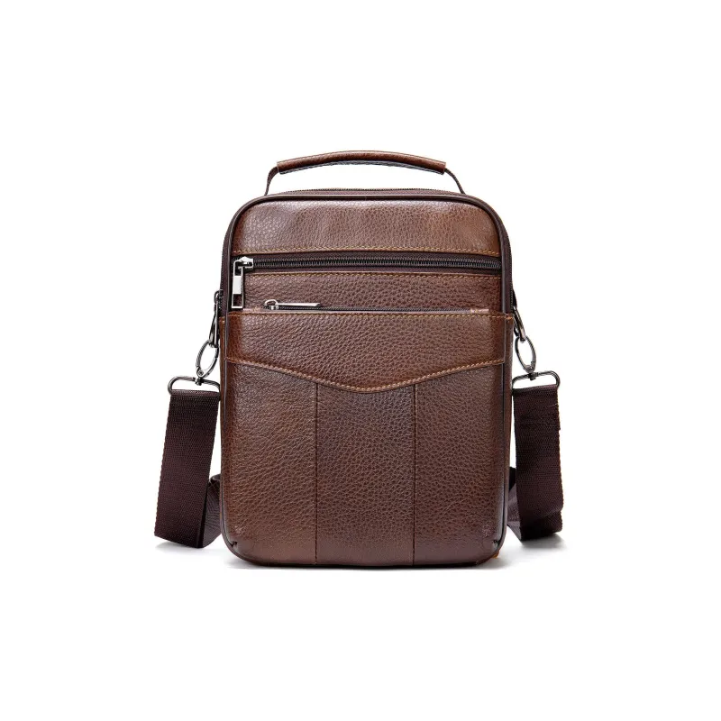 DOSRFINI Cow Leather Vintage One Shoulder Handbag Men's Black/Coffee/Brown-6