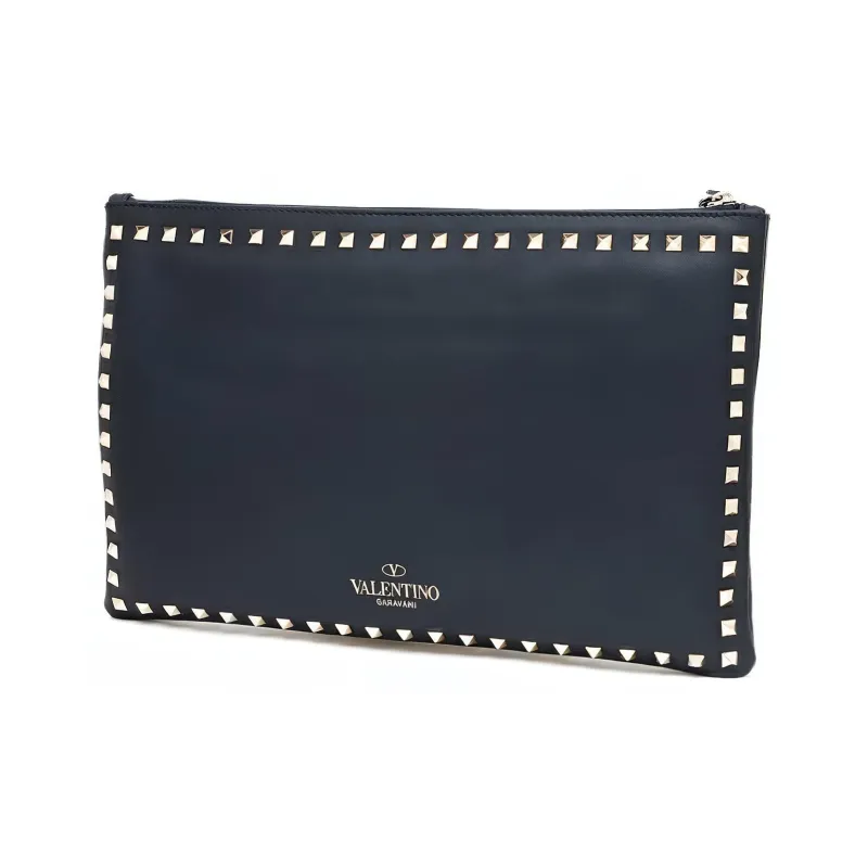 Valentino Leather Clutch Women's Navy-3