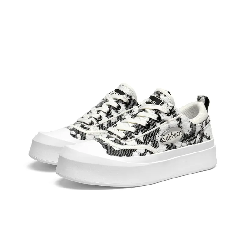 Cabbeen Canvas Preppy Big Head Height Increasing Breathable Low-Top Skateboard Shoes Men's Blue-4