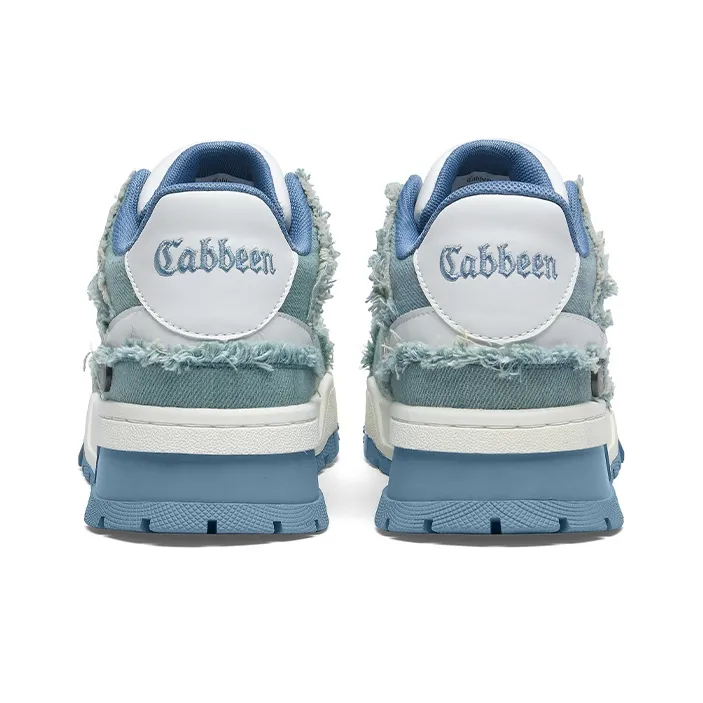 Cabbeen Luxury Streetwear Denim Embossing Height Increasing Breathable Low Top Skateboard Shoes Men's Blue-4