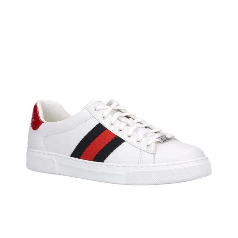 GUCCI ACE Low Top Skateboard Shoes Men's White Red-2