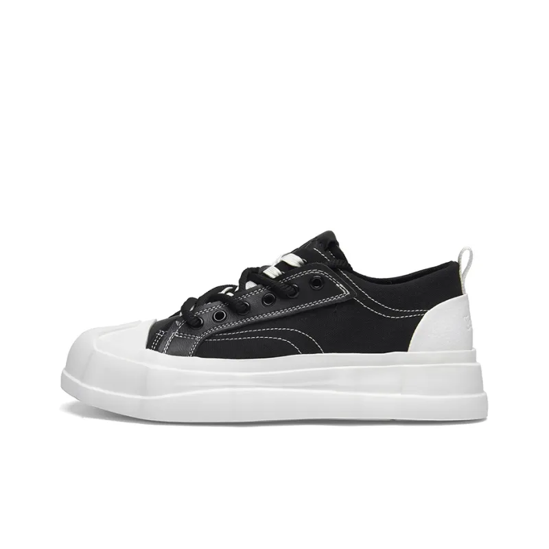 Cabbeen Preppy Big Head Platform Wear-Resistant Slip-Resistant Low-Top Skateboard Shoes Men's Black-0