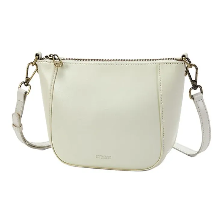 ST&SAT Top Grain Cow Leather Shoulder Bag, Crossbody Bag Medium Size Women's Elegant White/Elegant Black-2