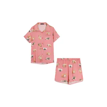 Red Beans At Home Pajama Set Women's Orange Pink