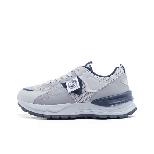 Warrior Students Mesh Casual Shoes Durable Breathable Lightweight Low Top Chunky Sneakers Unisex Gray Blue