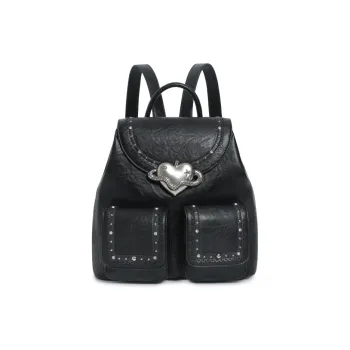 VFVF BAG OFFICAL Eco-Friendly PU Apple Backpack Backpack Medium Size Women's Black & Silver