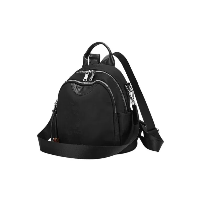 ST&SAT Fabric With Synthetic Leather Backpack Medium Size Women's Elegant Black/Dreamy Silver-1