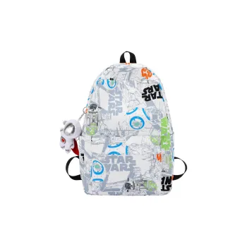 Huangmu Nylon Student Backpack Regular Unisex White/Black/Orange