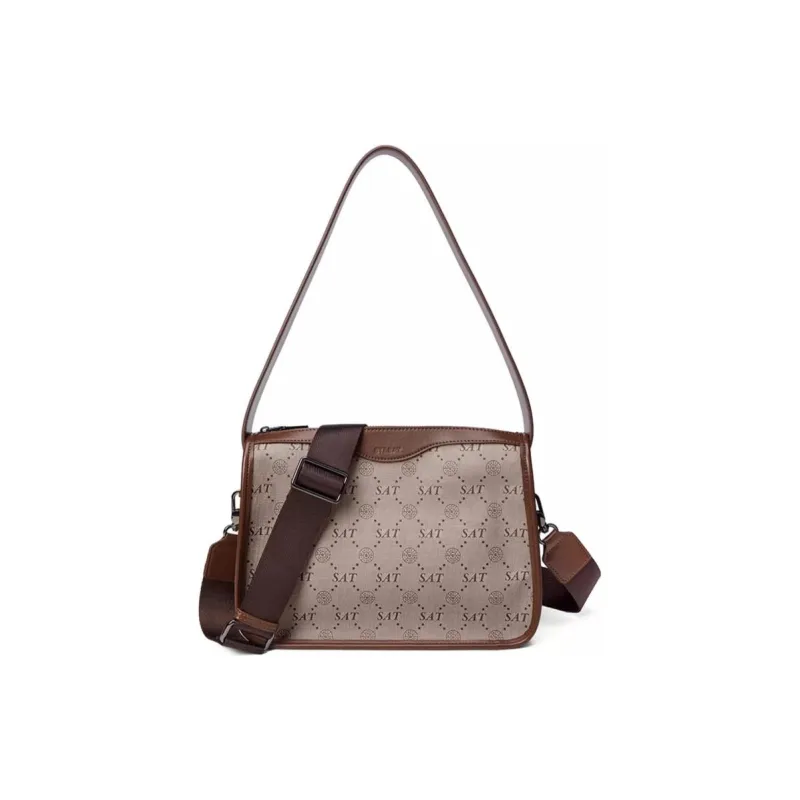 ST&SAT PVC With Synthetic Leather Crossbody Bag, Shoulder Bag Large Size Women's Coffee-0