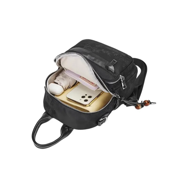 ST&SAT Fabric With Synthetic Leather Backpack Medium Size Women's Elegant Black/Dreamy Silver-4