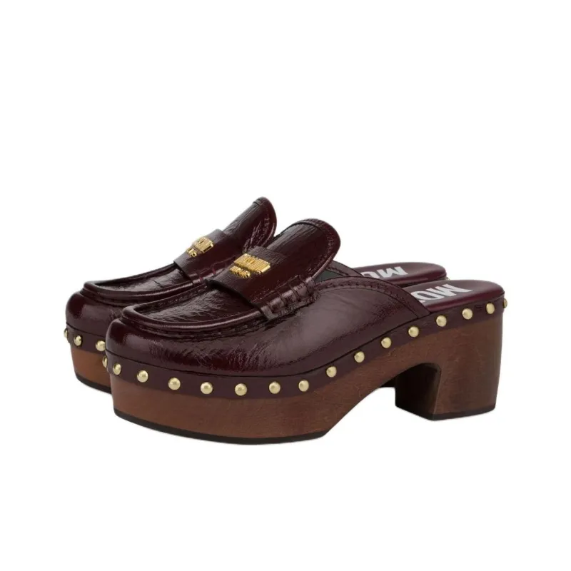 MOSCHINO Closed Toe Slippers 7cm Women's Red Brown-2