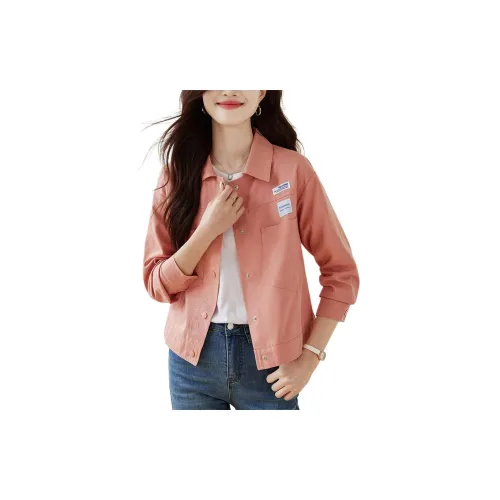 Still quiet Denim Jackets Women's Orange Pink