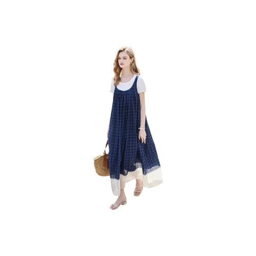 TOUCH Short-Sleeved Dresses Women's Navy Blue Plaid