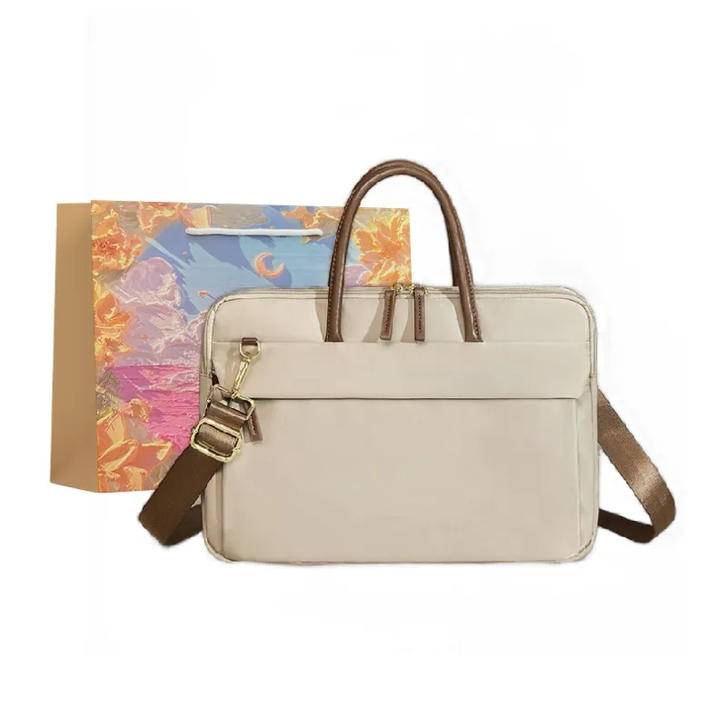 BRINCH Oxford Laptop Bag Women's Apricot/Elegant Black-6