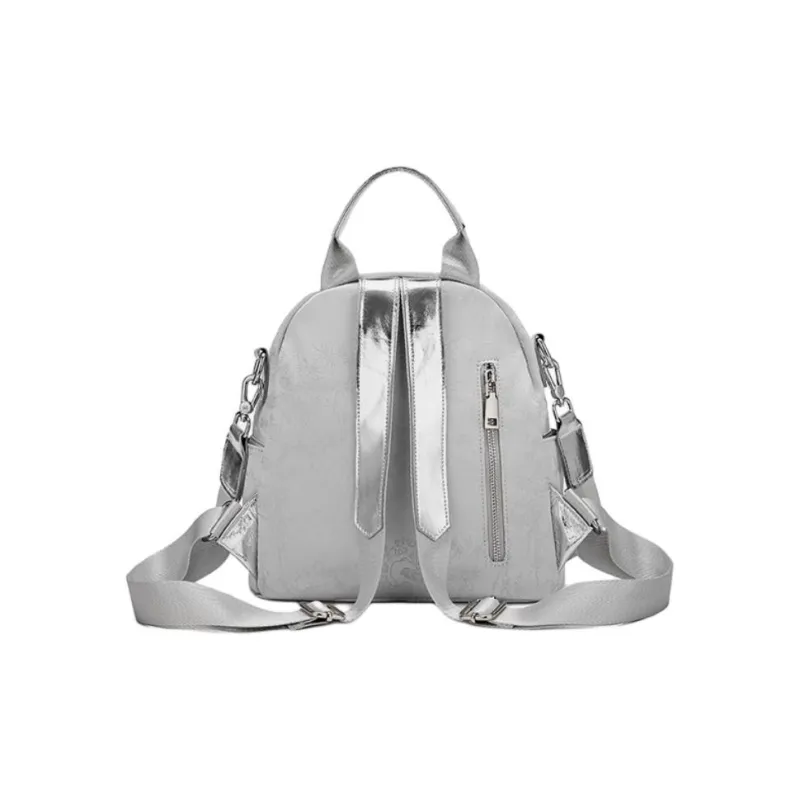 ST&SAT Fabric With Synthetic Leather Backpack Medium Size Women's Elegant Black/Dreamy Silver-7