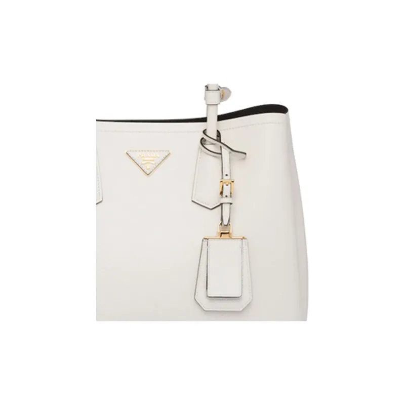 PRADA Double Leather Shoulder Bag Crossbody Bag Handbag Medium Size Women's White-3