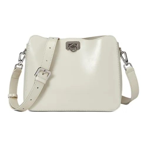 ST&SAT Cow Leather Crossbody Bag Large Size Women's Elegant White/Dreamy Silver/Elegant Black