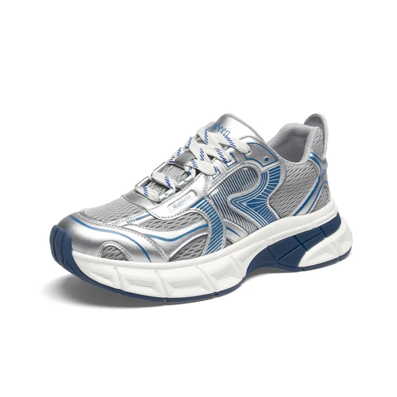 Cabbeen New Arrival Mesh Height Increasing Patchwork Lightweight And Breathable Low Top Chunky Sneakers Men's Silver-7