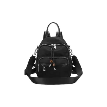 ST&SAT Fabric With Synthetic Leather Backpack Medium Size Women's Elegant Black/Dreamy Silver