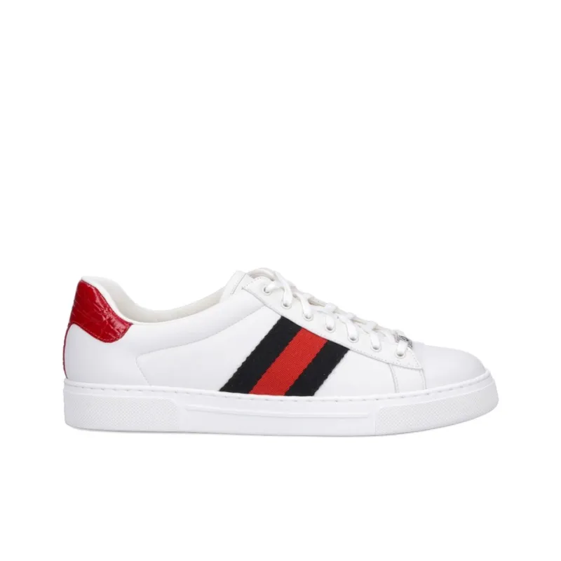 GUCCI ACE Low Top Skateboard Shoes Men's White Red-1