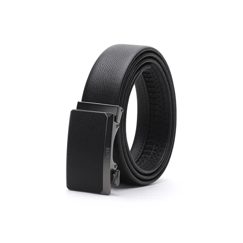 Satchi Sanduo Belt Automatic Buckle With Leather Strap Alloy Buckle Cow Leather Leather Belts Men's Black Width 3.55CM-1