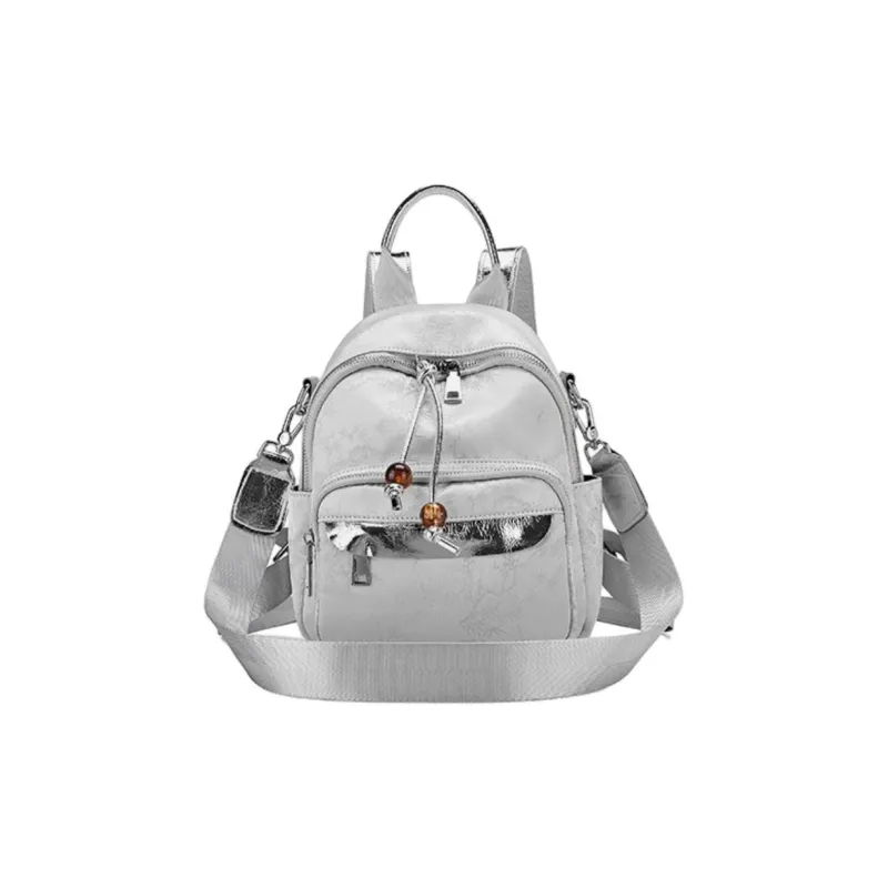 ST&SAT Fabric With Synthetic Leather Backpack Medium Size Women's Elegant Black/Dreamy Silver-6