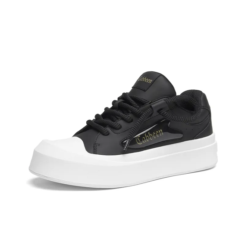Cabbeen Preppy Big Head Versatile Height Increasing Abrasion Resistant Low Top Skateboard Shoes Men's White-8