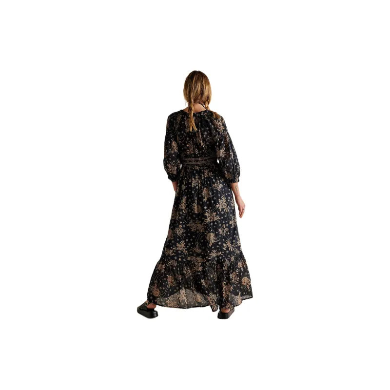 FREE PEOPLE Golden Hour Maxi Dress Long-Sleeved Dresses Women's Black Combo/Black Combo-1