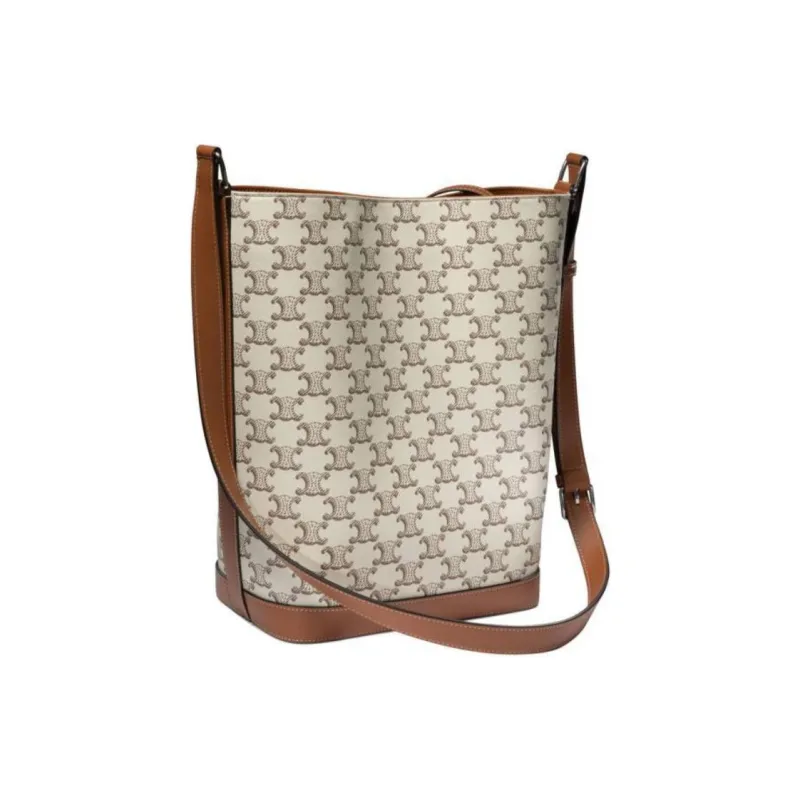 CELINE Triomphe Canvas With Calfskin Bucket Bags Shoulder Bag Crossbody Bag Men's Ecru-1