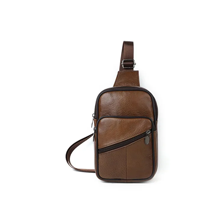 ROSEROOEN Top Grain Cow Leather Sling Bag Regular Unisex Coffee/Black/Brown-6