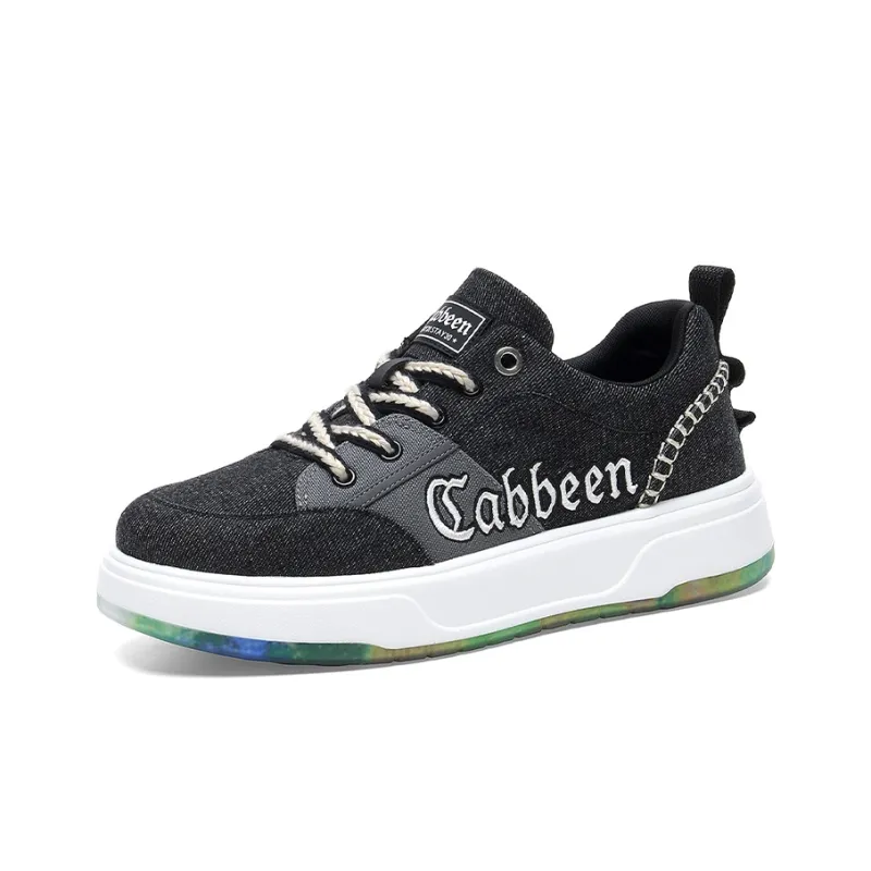 Cabbeen Preppy Durable Everyday Lightweight Anti-Slip Low-Top Skateboard Shoes 5.5cm Men's Black-1