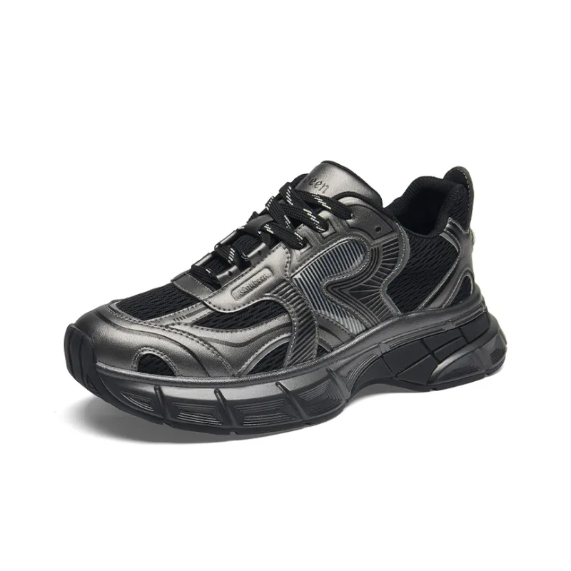 Cabbeen New Arrival Mesh Height Increasing Patchwork Lightweight And Breathable Low Top Chunky Sneakers Men's Silver-1