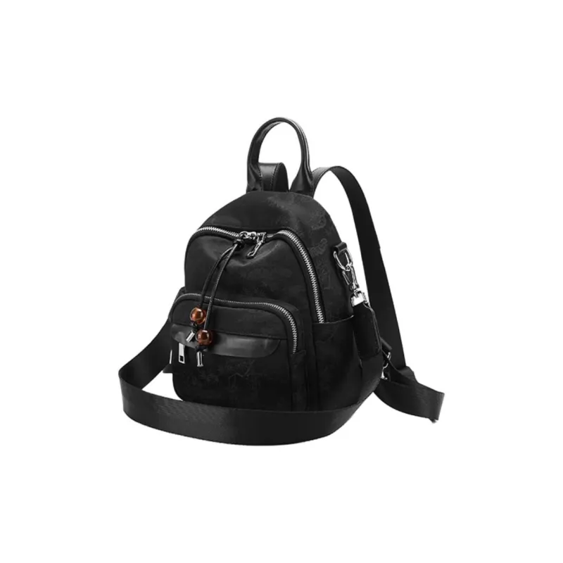 ST&SAT Fabric With Synthetic Leather Backpack Medium Size Women's Elegant Black/Dreamy Silver-1