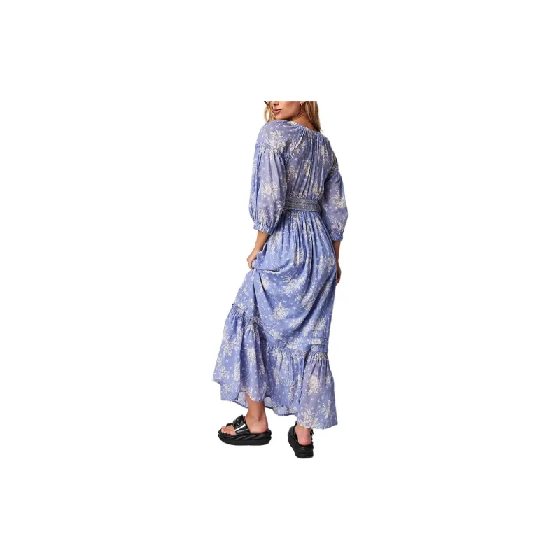 FREE PEOPLE Golden Hour Maxi Dress Long-Sleeved Dresses Women's Blue Violet Combo-1