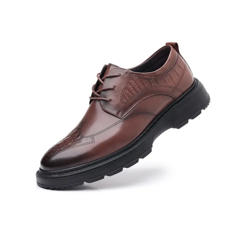 MODENGPAN Dress Shoes Men Low Top Brown/Black-1