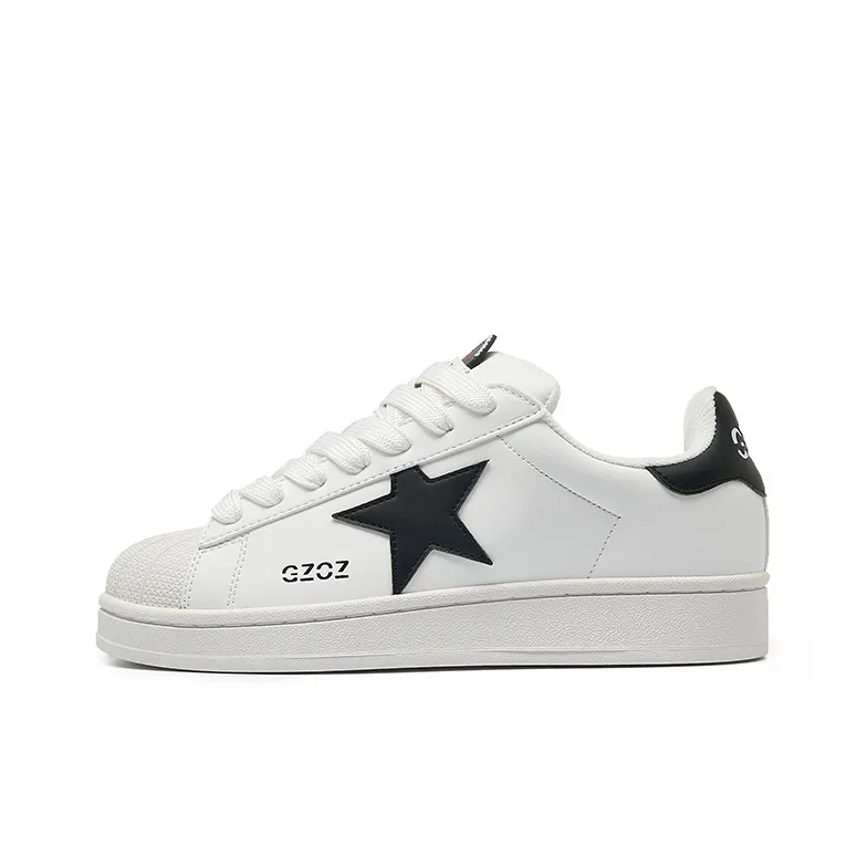 GZOZ Anti Slip And Wear Resistant Lightweight Low Top Skateboard Shoes Unisex White Black-0