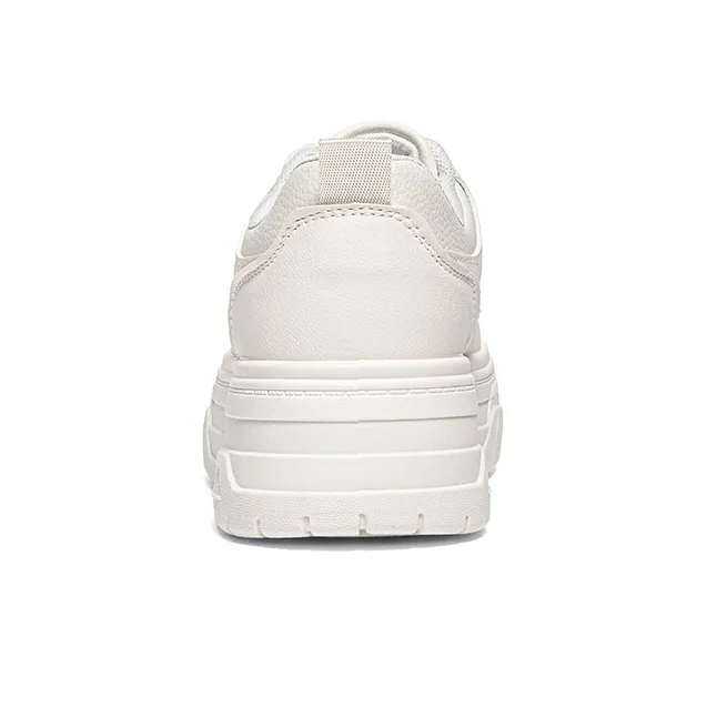 Warrior Student Platform White Sneakers Height Increasing Lightweight Breathable Low Top Skateboard Shoes Women's Beige-3
