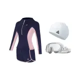 Blue Swimsuit+White Swim Goggles+White Swimming Cap