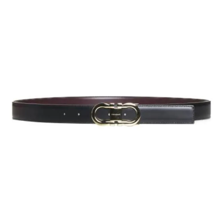 FERRAGAMO Double-Sided Design Calfskin Leather Belts Men's Burgundy-1
