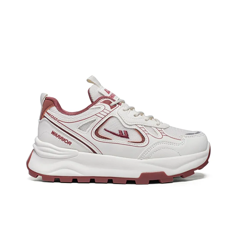 Warrior Students Platform Chunky Sneakers Lightweight And Breathable Low Top Casual Shoes Women's Beige Rose Red-1