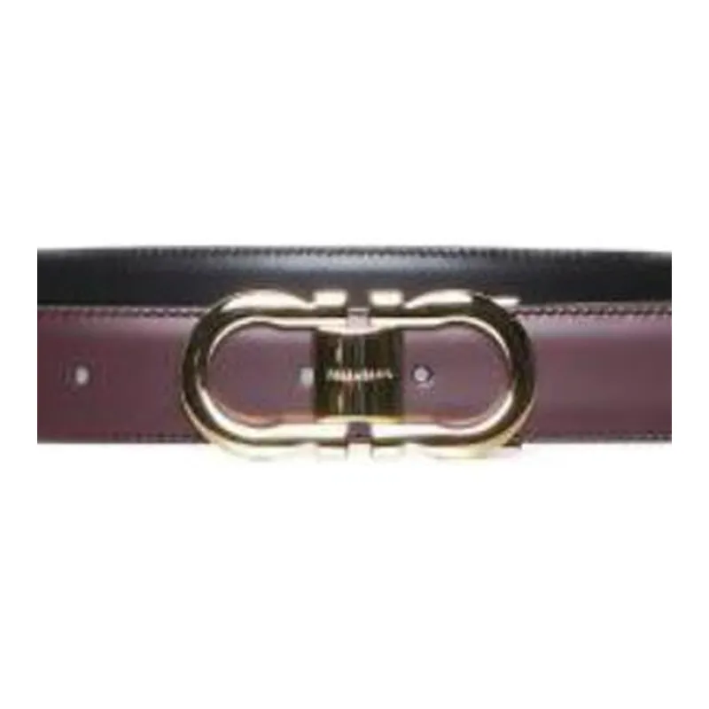 FERRAGAMO Double-Sided Design Calfskin Leather Belts Men's Burgundy-2